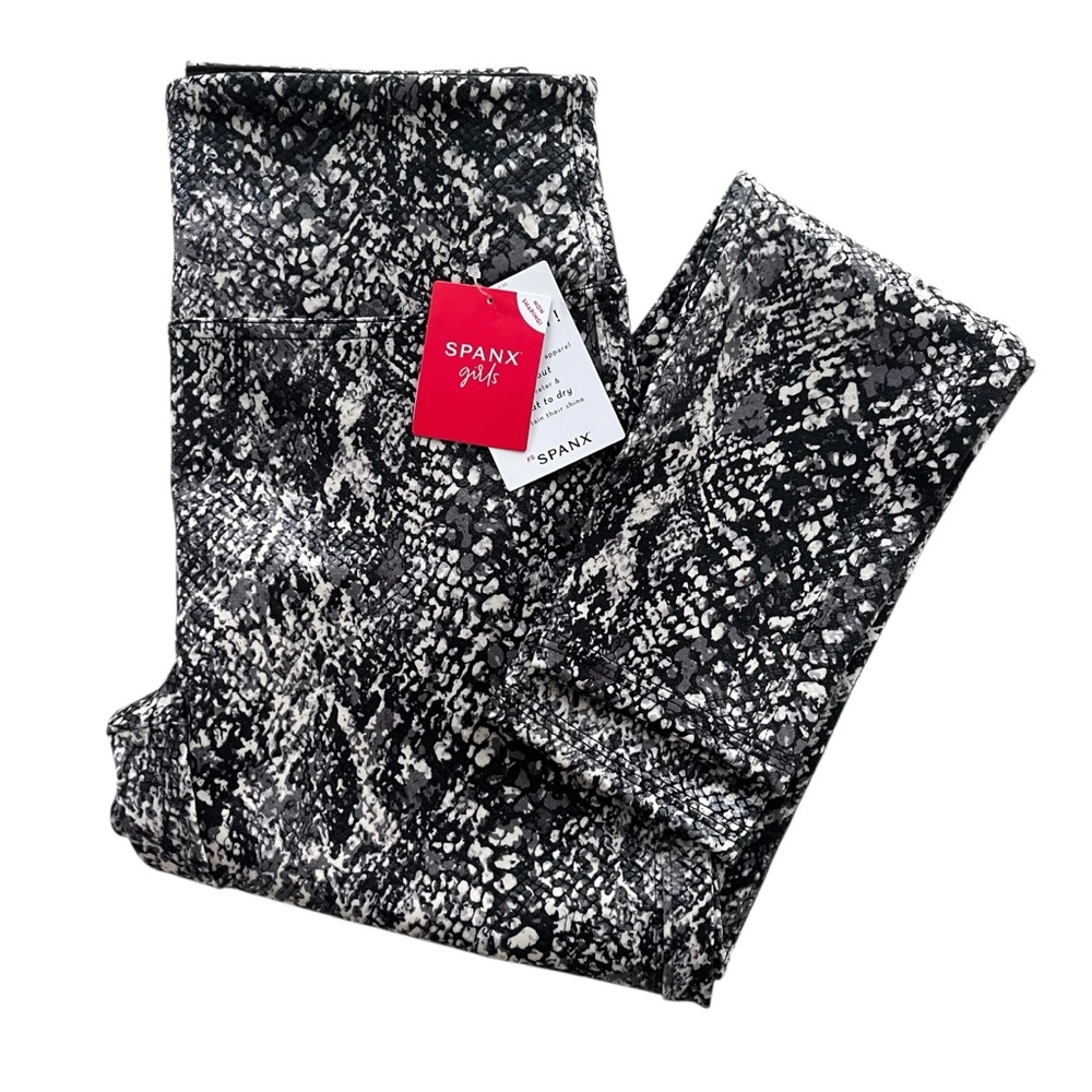 SPANX Girls Medium 10-12 Black Grey Snake Skin Shine Faux Leather Legging 20324G